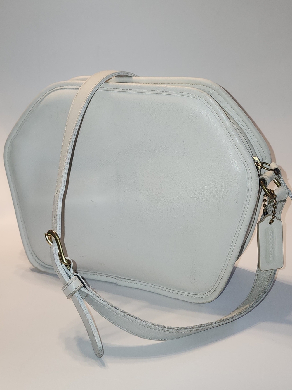 Vintage Coach Cooper Hexagon Leather Crossbody Bag In Bone, #0813-352